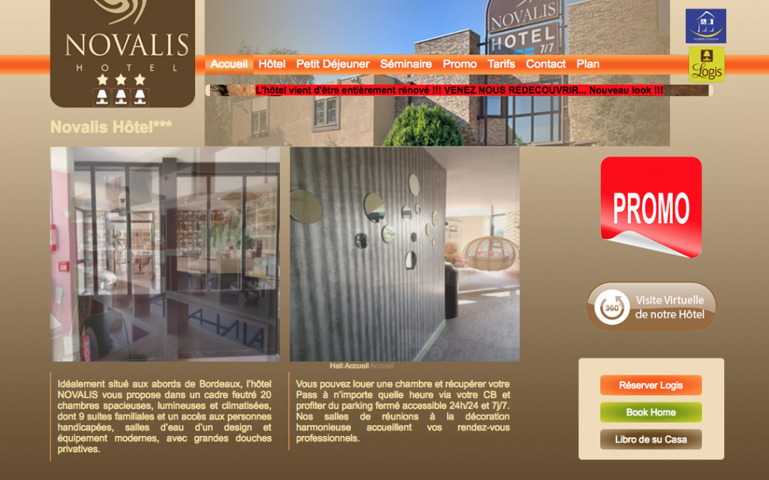 Hôtel Novalis à Bordeaux Gradignan - réalisation du site internet
